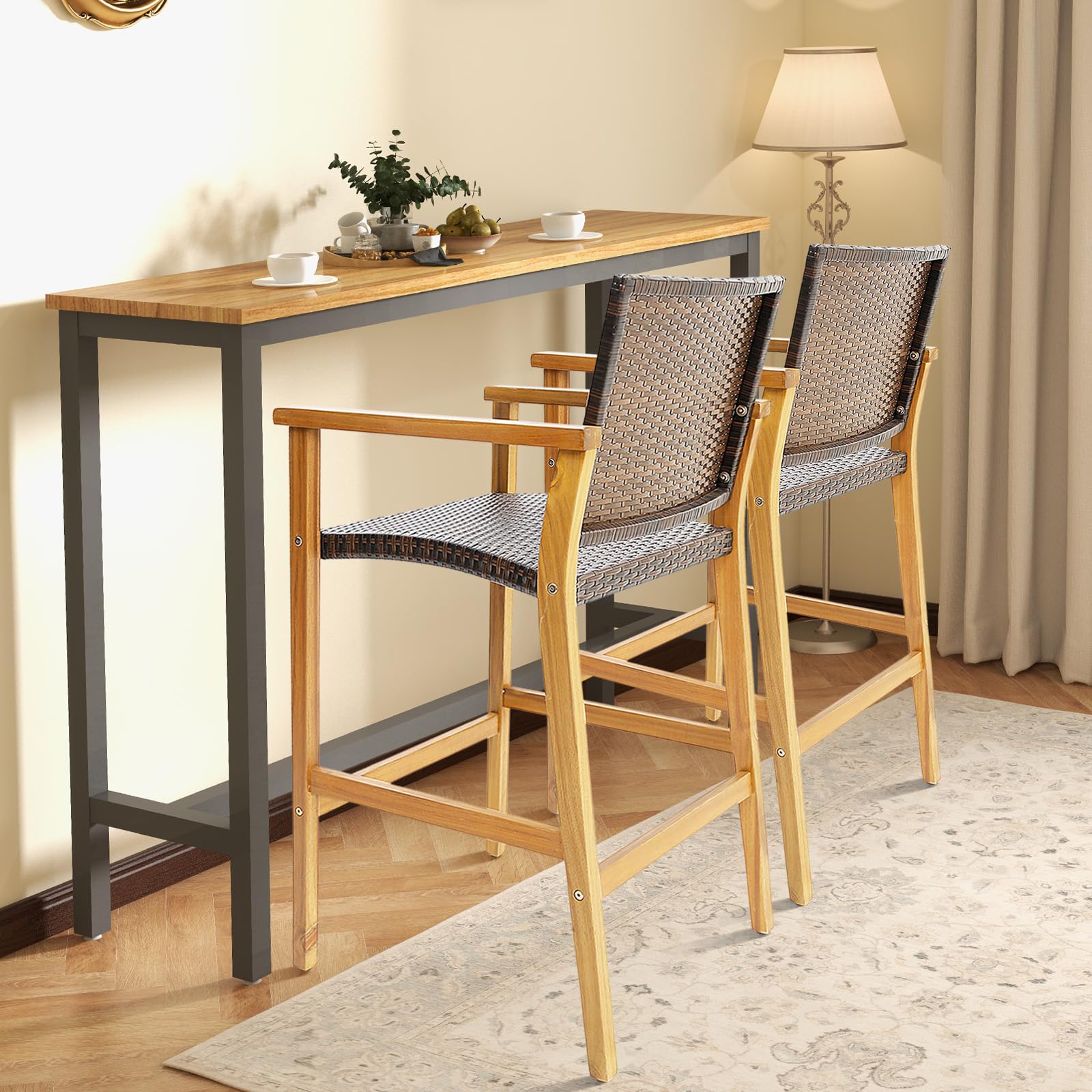 Patio Rattan Bar Stool Set of 2 - Tangkula