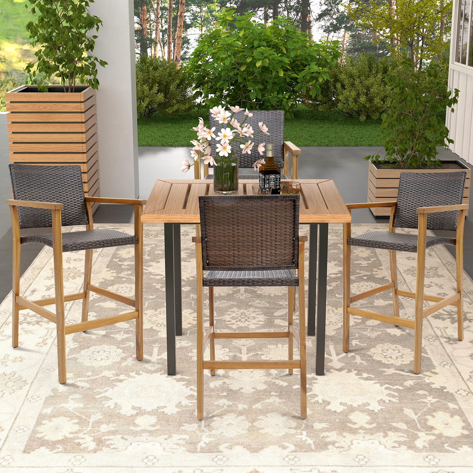 Patio Rattan Bar Stool Set of 2 - Tangkula