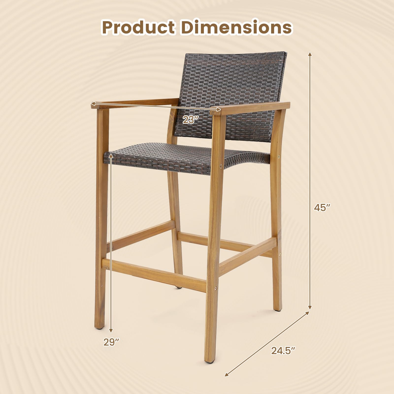 Patio Rattan Bar Stool Set of 2 - Tangkula