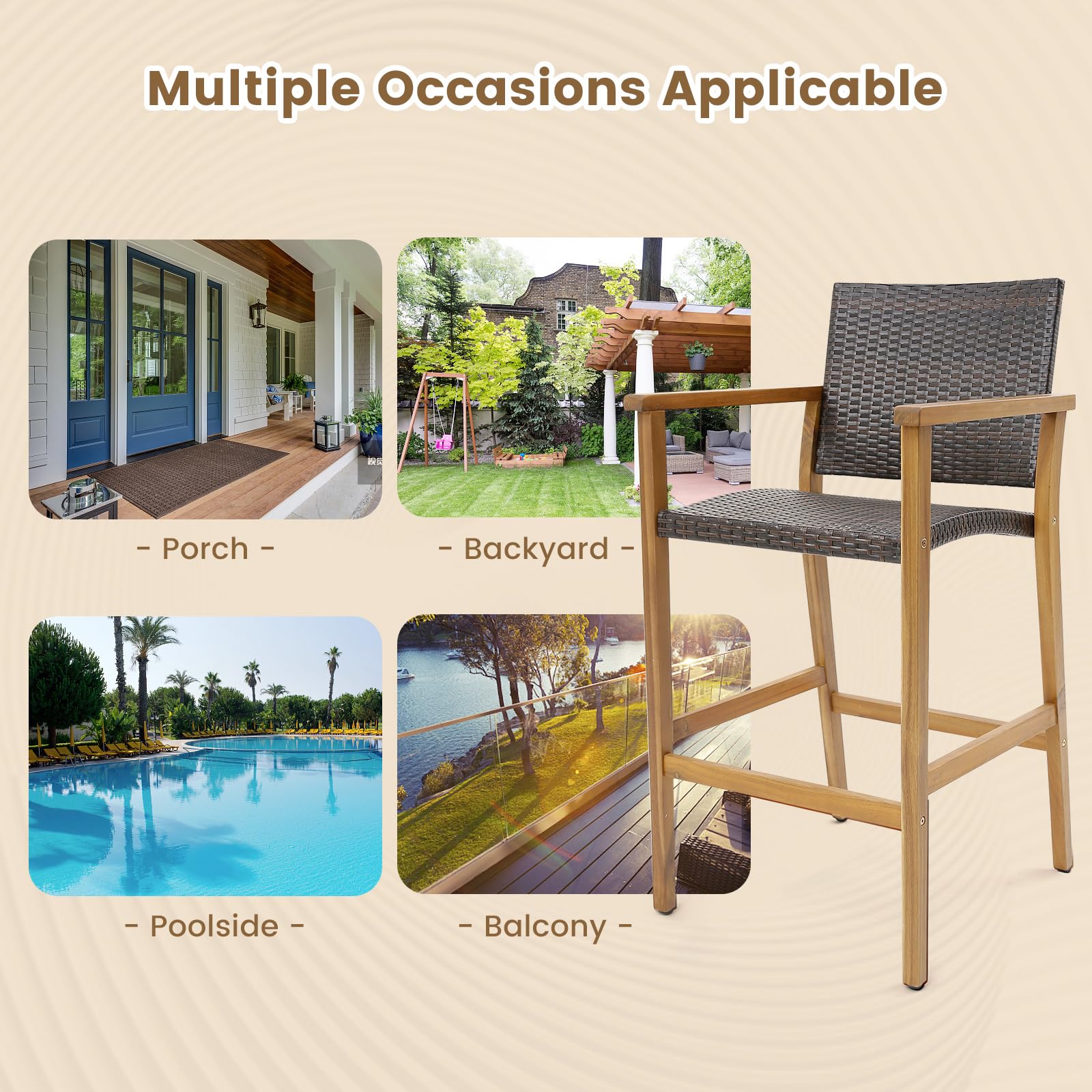 Patio Rattan Bar Stool Set of 2 - Tangkula