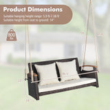 Tangkula Patio Rattan Porch Swing, 2-Person Hanging Chair with Seat & Back Cushions
