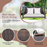 Tangkula Patio Rattan Porch Swing, 2-Person Hanging Chair with Seat & Back Cushions