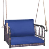 Tangkula Patio Rattan Porch Swing, Single Person Hanging Seat with Seat & Back Cushions