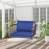 Tangkula Patio Rattan Porch Swing, Single Person Hanging Seat with Seat & Back Cushions