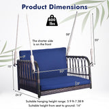 Tangkula Patio Rattan Porch Swing, Single Person Hanging Seat with Seat & Back Cushions