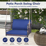 Tangkula Patio Rattan Porch Swing, Single Person Hanging Seat with Seat & Back Cushions