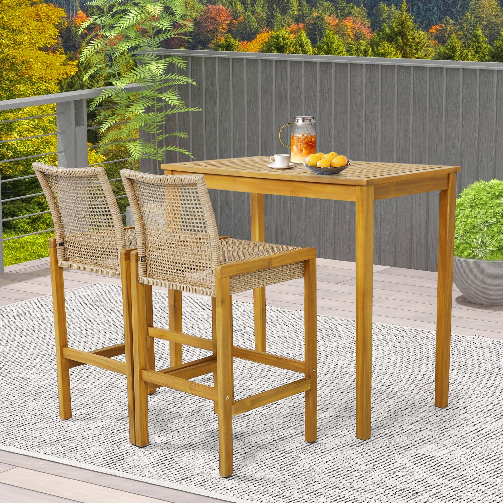 Patio Wood Barstools Set of 2 - Tangkula