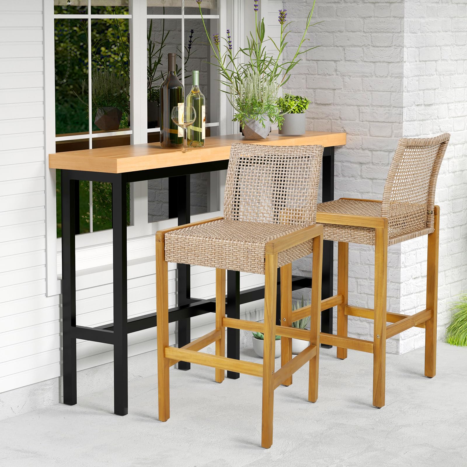 Patio Wood Barstools Set of 2 - Tangkula