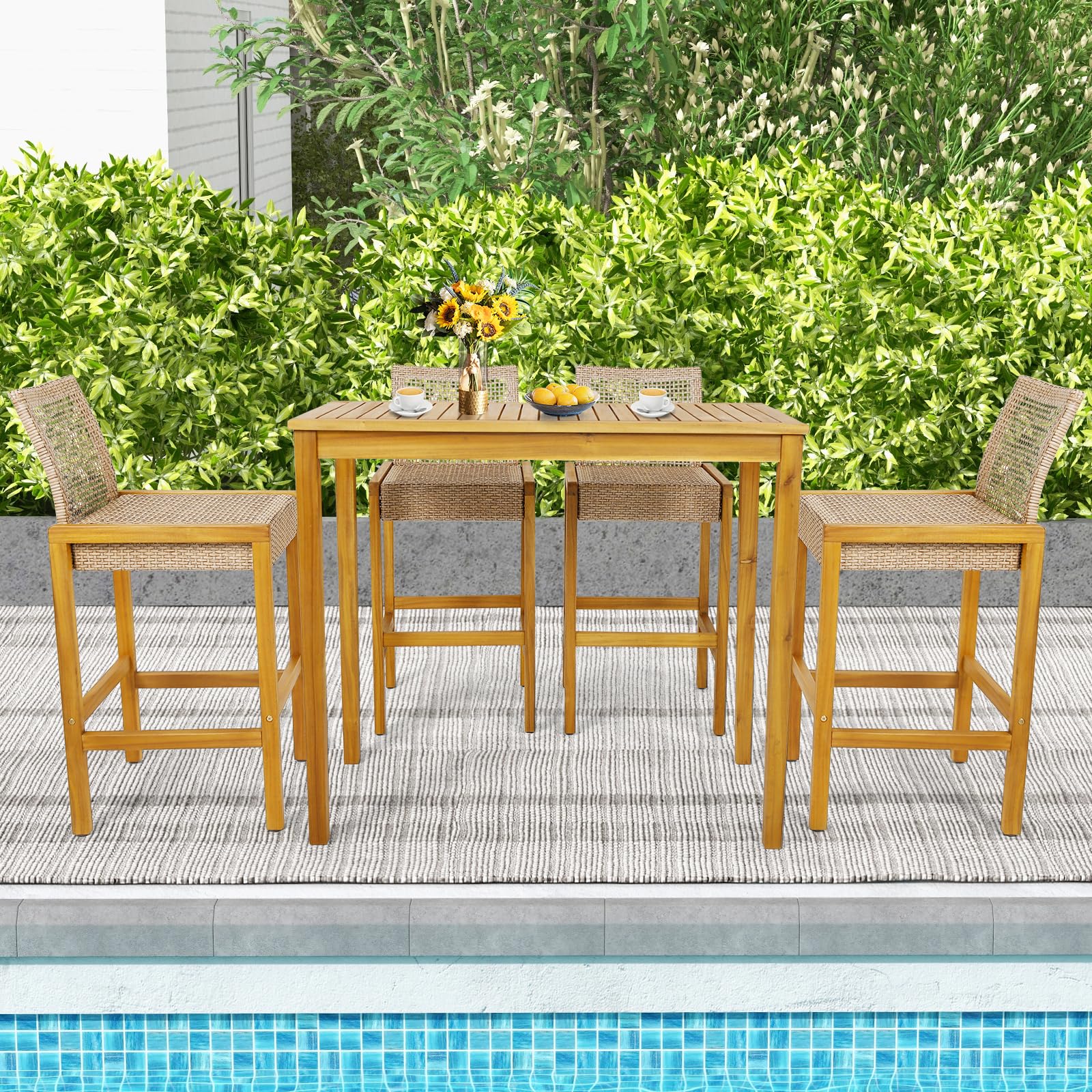 Patio Wood Barstools Set of 2 - Tangkula