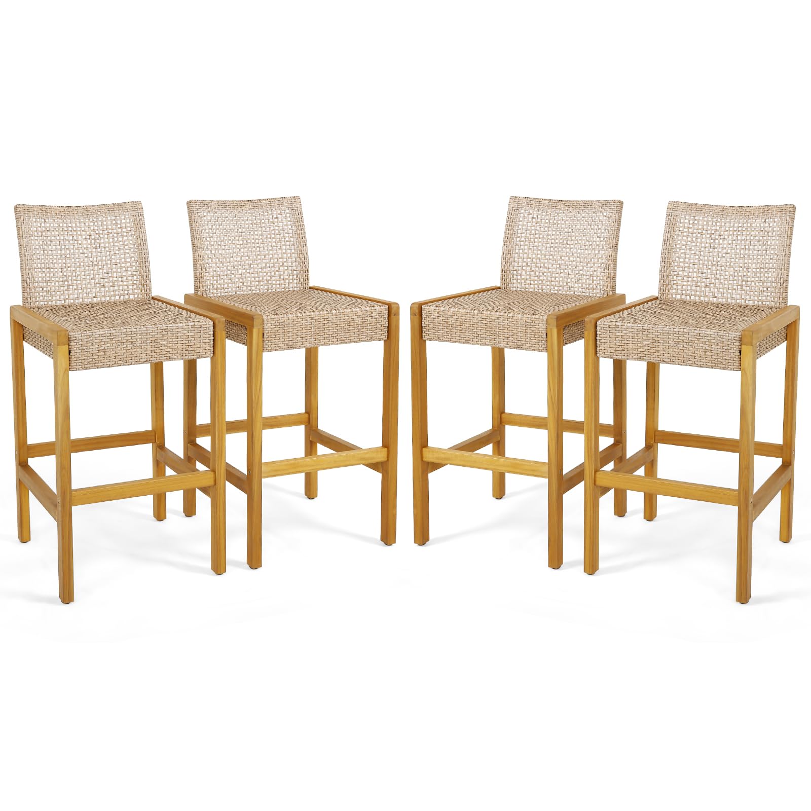 Patio Wood Barstools Set of 4 - Tangkula