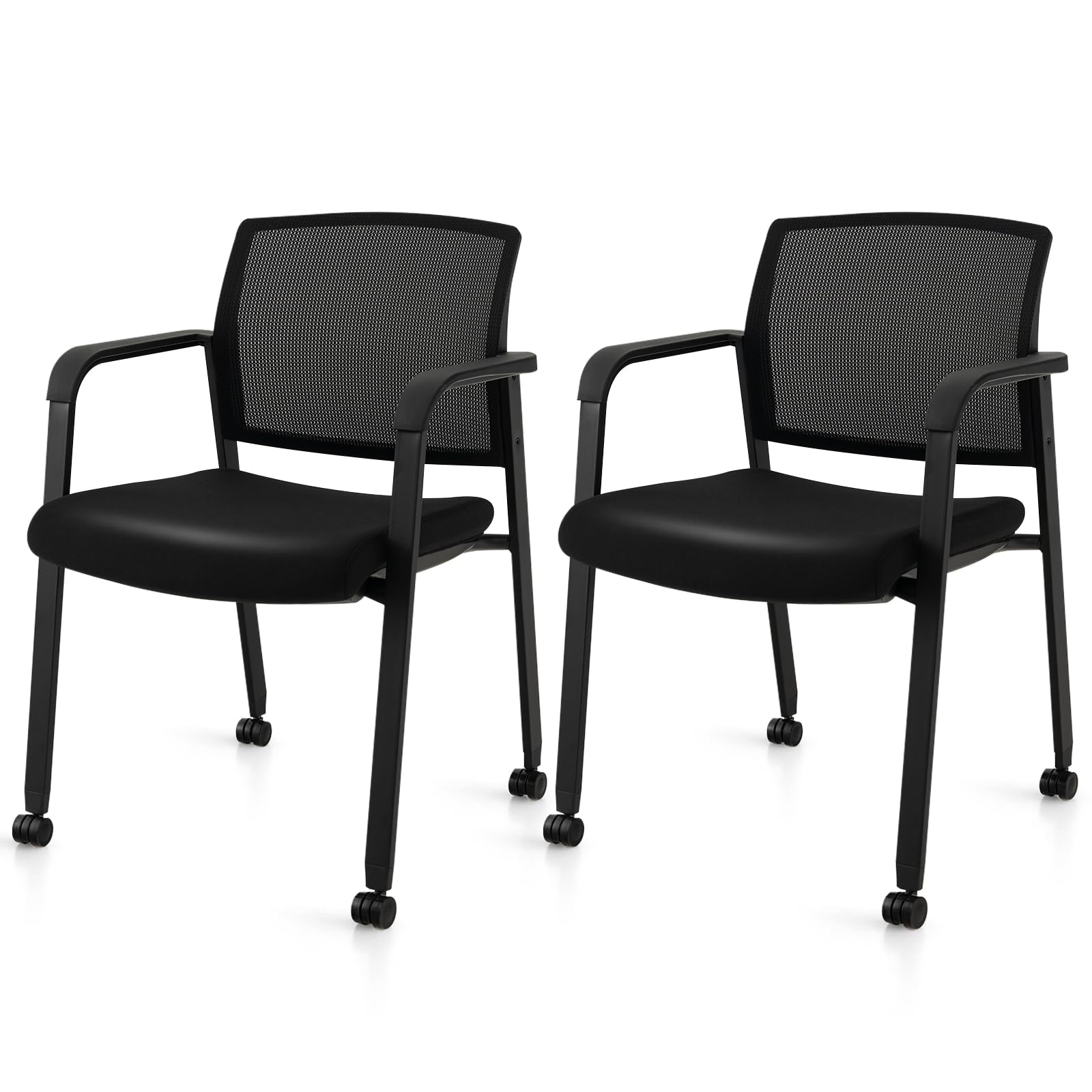 Tangkula Rolling Conference Room Chairs, Stackable Office Guest Mesh C ...