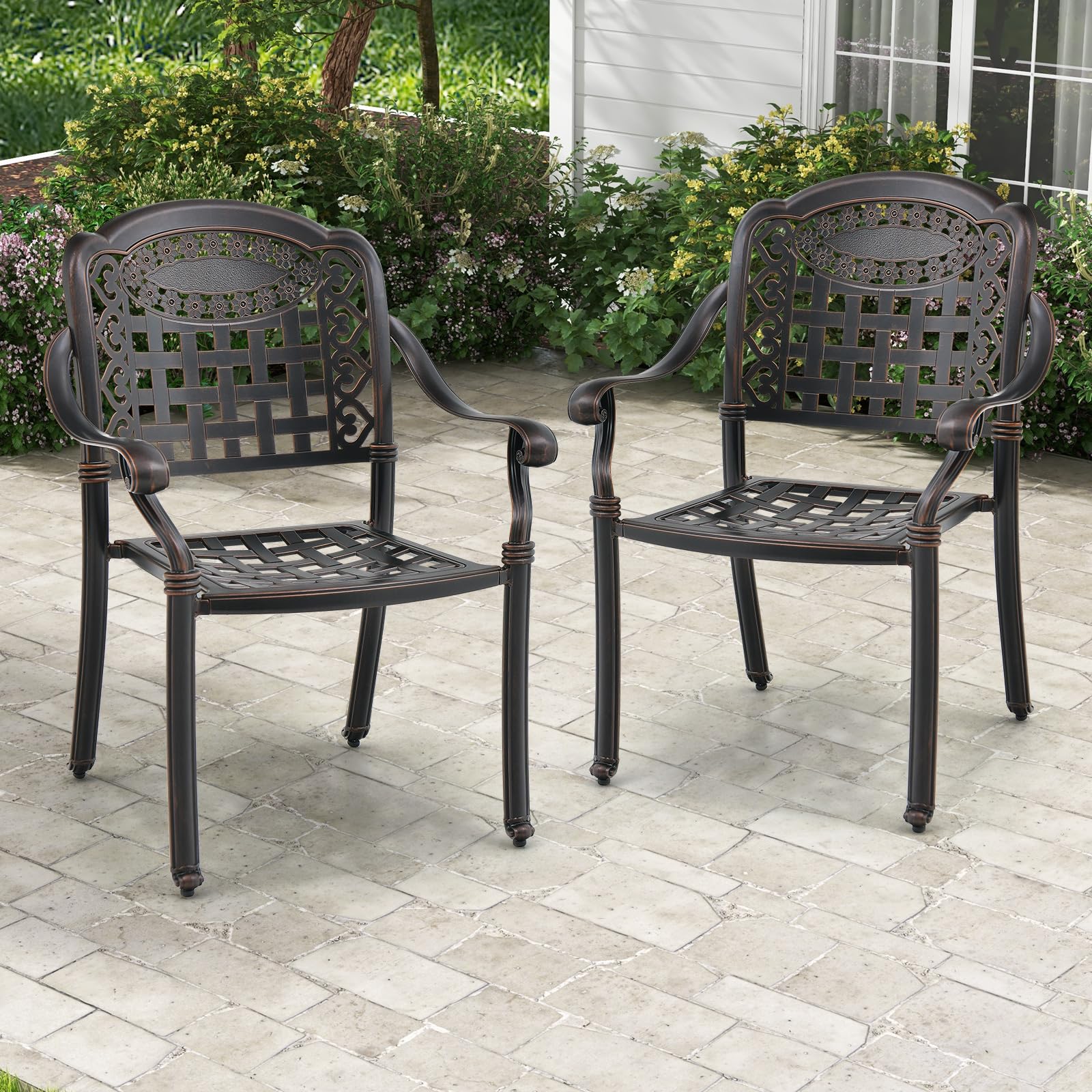 Set of 2 Cast Aluminum Patio Dining Chairs - Tangkula