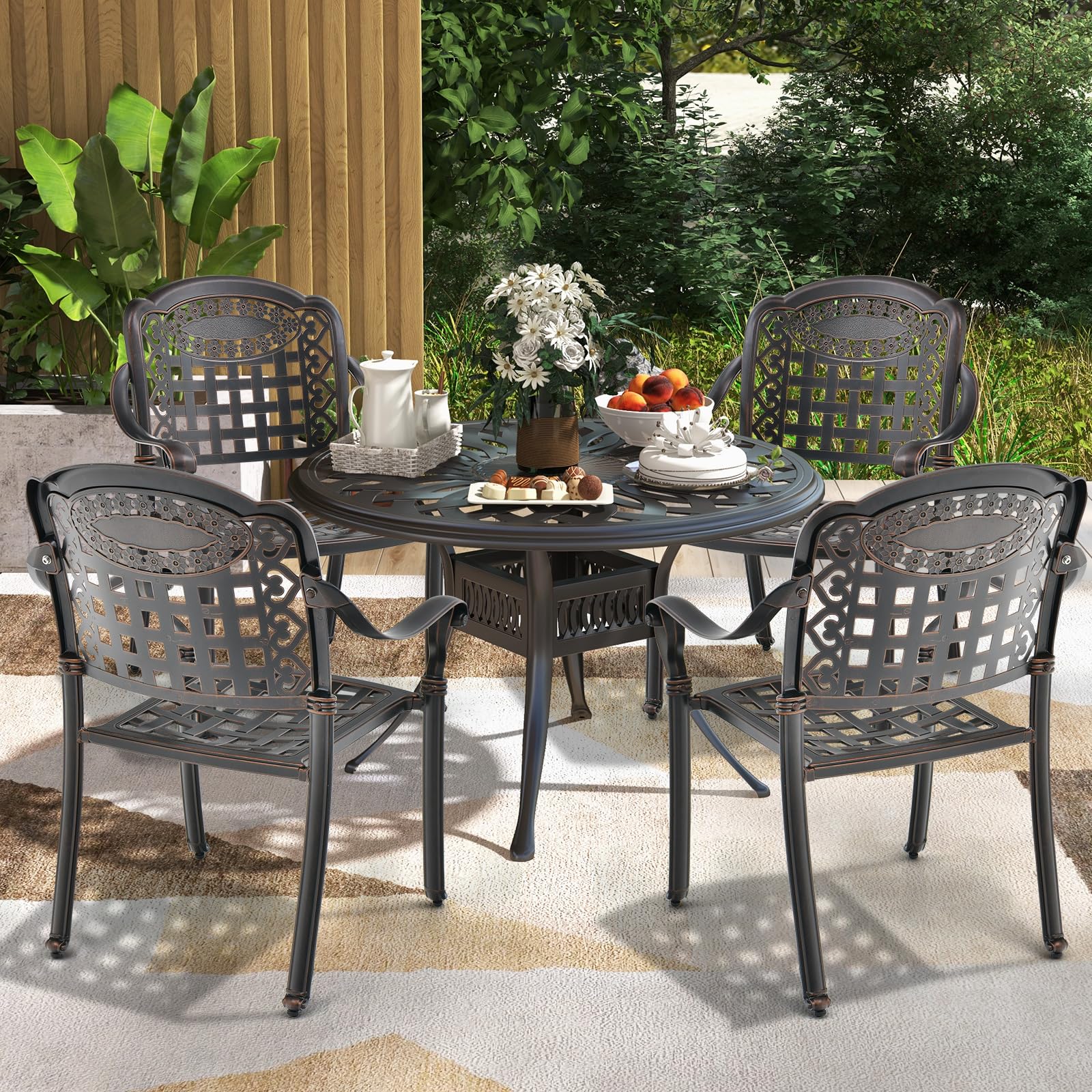 Set of 2 Cast Aluminum Patio Dining Chairs - Tangkula