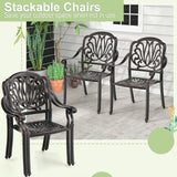 Tangkula Set of 2, Set of 4 Cast Aluminum Patio Dining Chairs, Stackable Outdoor Dining Chairs with Armrests