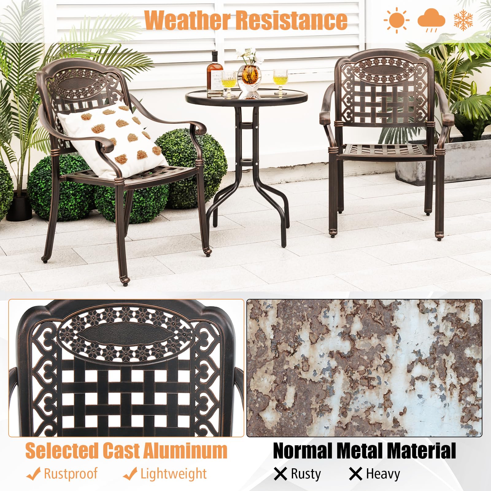 Set of 2 Cast Aluminum Patio Dining Chairs - Tangkula