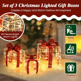 Tangkula Set of 3 Christmas Lighted Gift Boxes
