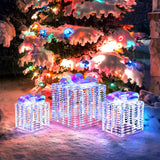 Tangkula Set of 3 Christmas Iridescent Box, 156 Cold White LED Lighted Present Boxes with Iridescent Bows