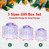 Tangkula Set of 3 Christmas Iridescent Box, 156 Cold White LED Lighted Present Boxes with Iridescent Bows