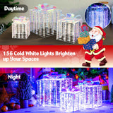 Tangkula Set of 3 Christmas Iridescent Box, 156 Cold White LED Lighted Present Boxes with Iridescent Bows