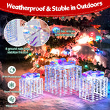 Tangkula Set of 3 Christmas Iridescent Box, 156 Cold White LED Lighted Present Boxes with Iridescent Bows