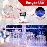 Tangkula Set of 3 Christmas Iridescent Box, 156 Cold White LED Lighted Present Boxes with Iridescent Bows