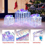Tangkula Set of 3 Christmas Iridescent Box, 156 Cold White LED Lighted Present Boxes with Iridescent Bows