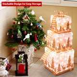 Tangkula Set of 3 Lighted Christmas Box, Pre-lit Present Boxes with 100 Warm White Lights
