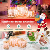 Tangkula Set of 3 Lighted Christmas Box, Pre-lit Present Boxes with 100 Warm White Lights