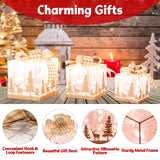 Tangkula Set of 3 Lighted Christmas Box, Pre-lit Present Boxes with 100 Warm White Lights