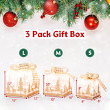 Tangkula Set of 3 Lighted Christmas Box, Pre-lit Present Boxes with 100 Warm White Lights
