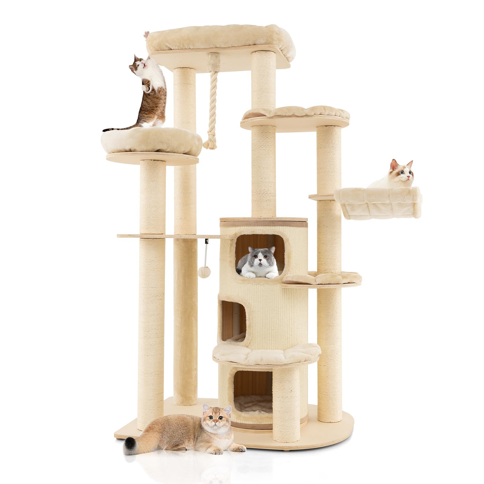 Tangkula Tall Cat Tree, 67 Inch Multi-Level Modern Large Cat Tower with Top Perch