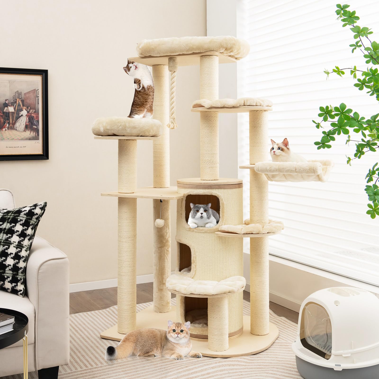 Tangkula Tall Cat Tree, 67 Inch Multi-Level Modern Large Cat Tower with Top Perch
