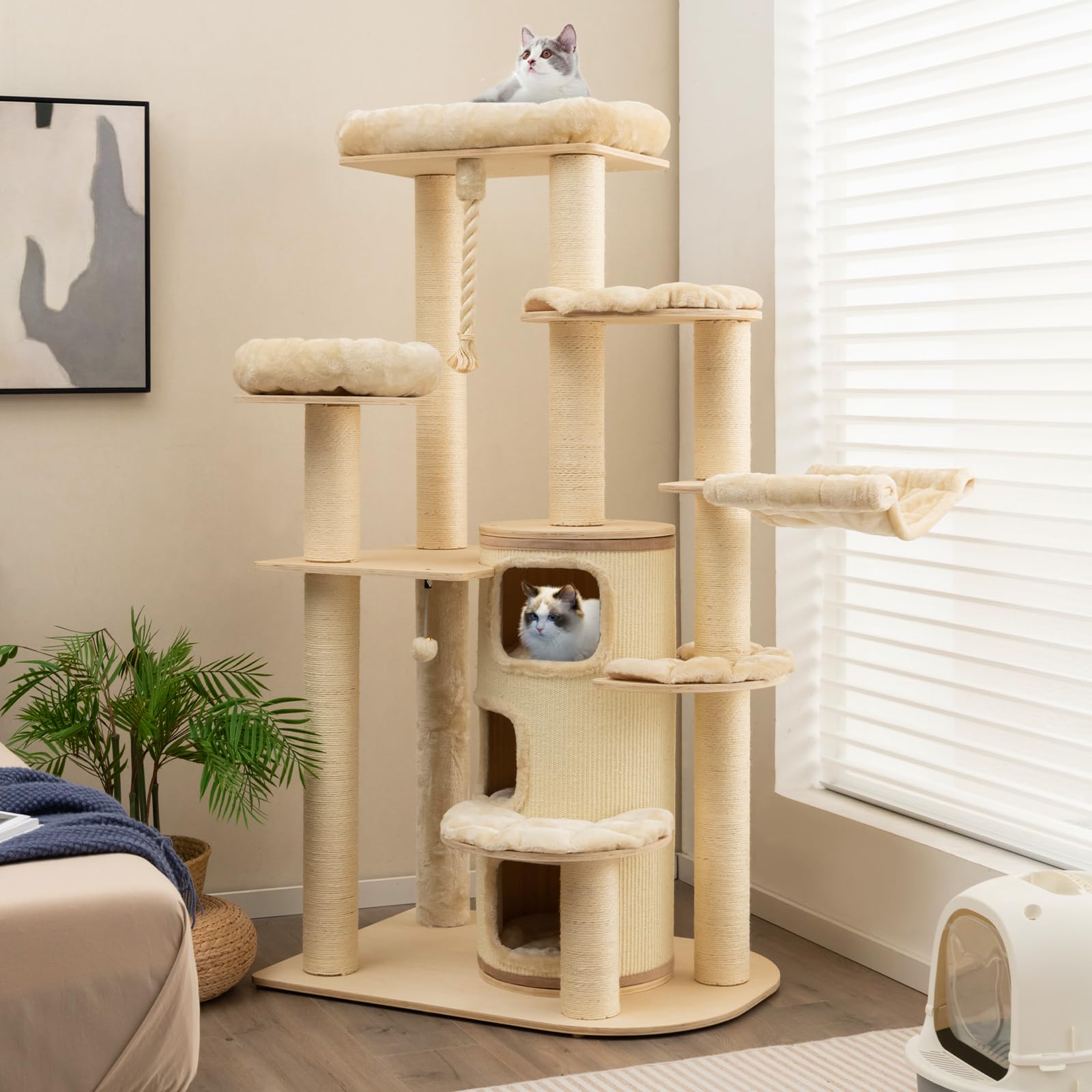  67 Inch Multi-Level Modern Large Cat Tower - Tangkula