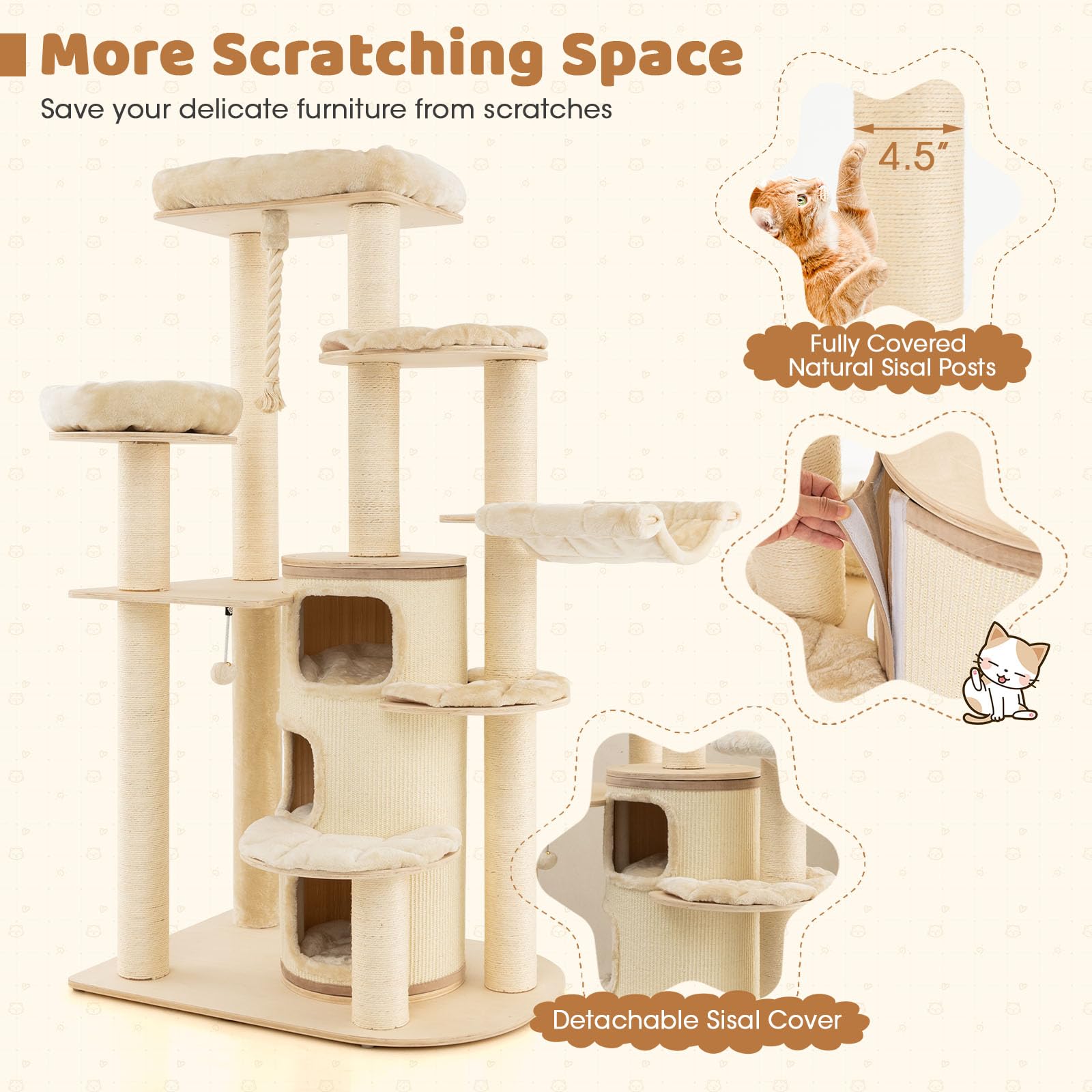  67 Inch Multi-Level Modern Large Cat Tower - Tangkula