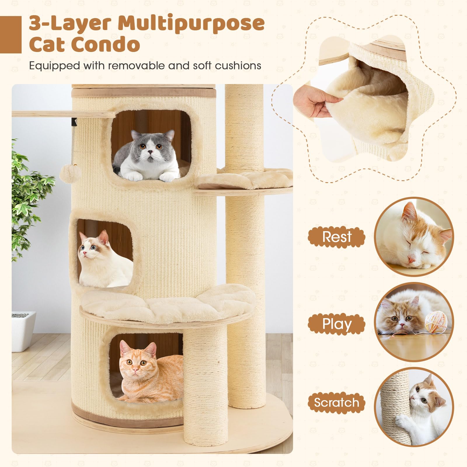  67 Inch Multi-Level Modern Large Cat Tower - Tangkula