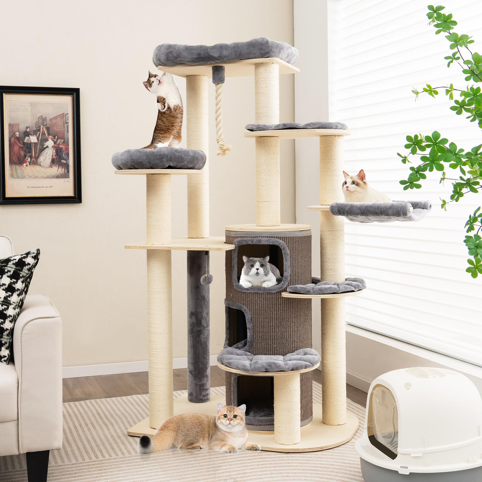  67 Inch Multi-Level Modern Large Cat Tower - Tangkula