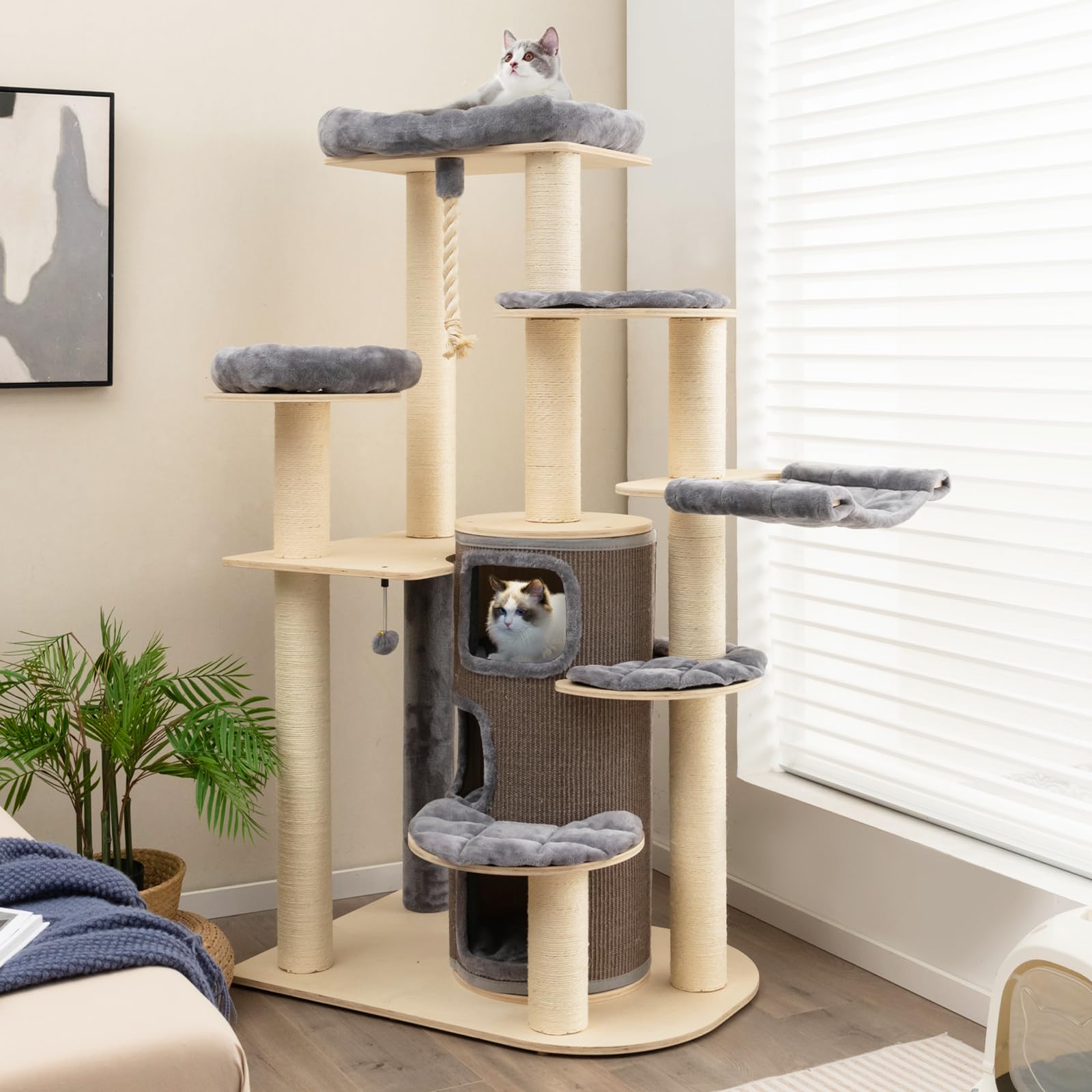  67 Inch Multi-Level Modern Large Cat Tower - Tangkula