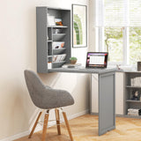 Tangkula Foldable Wall Mounted Desk, Floating Desk with Storage Shelves & Hooks