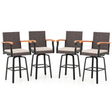 Tangkula Outdoor 360° Swivel Bar Stool with Cushion & Acacia Wood Armrests (1/2/4)