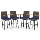 Tangkula Outdoor 360° Swivel Bar Stool with Cushion & Acacia Wood Armrests (1/2/4)
