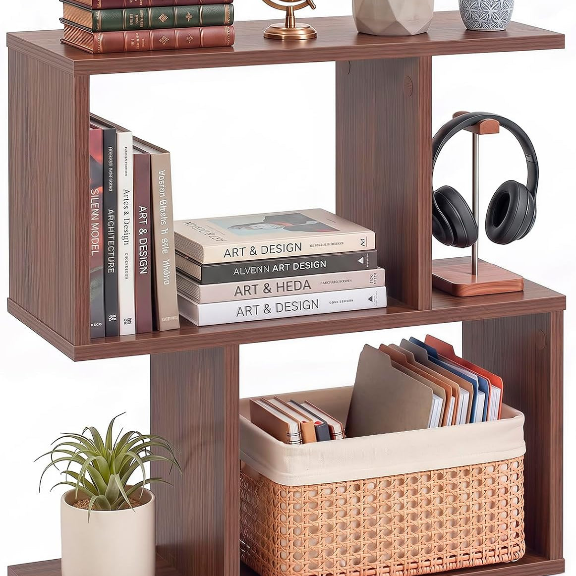Tangkula 2 Tier Geometric Bookshelf, Freestanding Wood Display Shelf