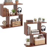 Tangkula 2 Tier Geometric Bookshelf, Freestanding Wood Display Shelf