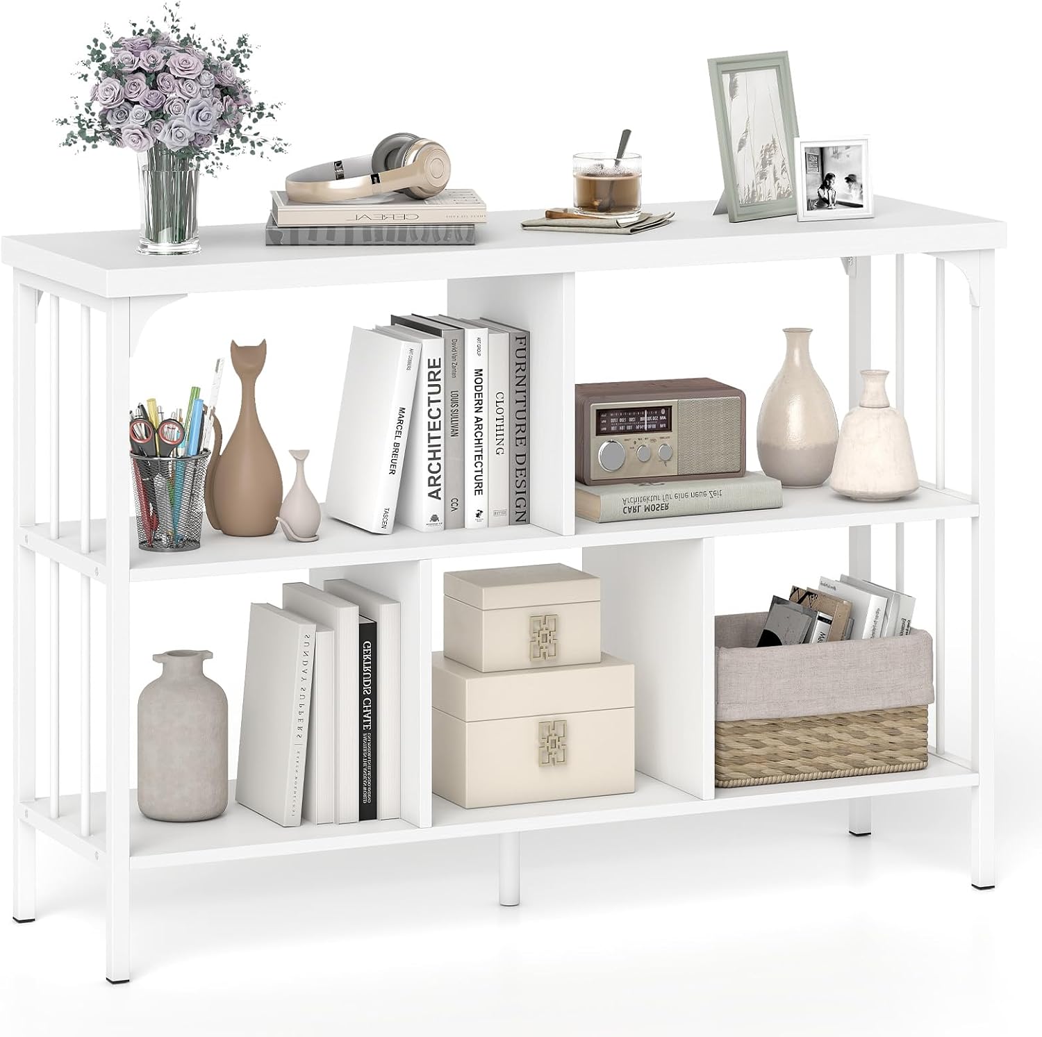 Tangkula 3-Tier Bookshelf|Horizontal Cubby Bookcase