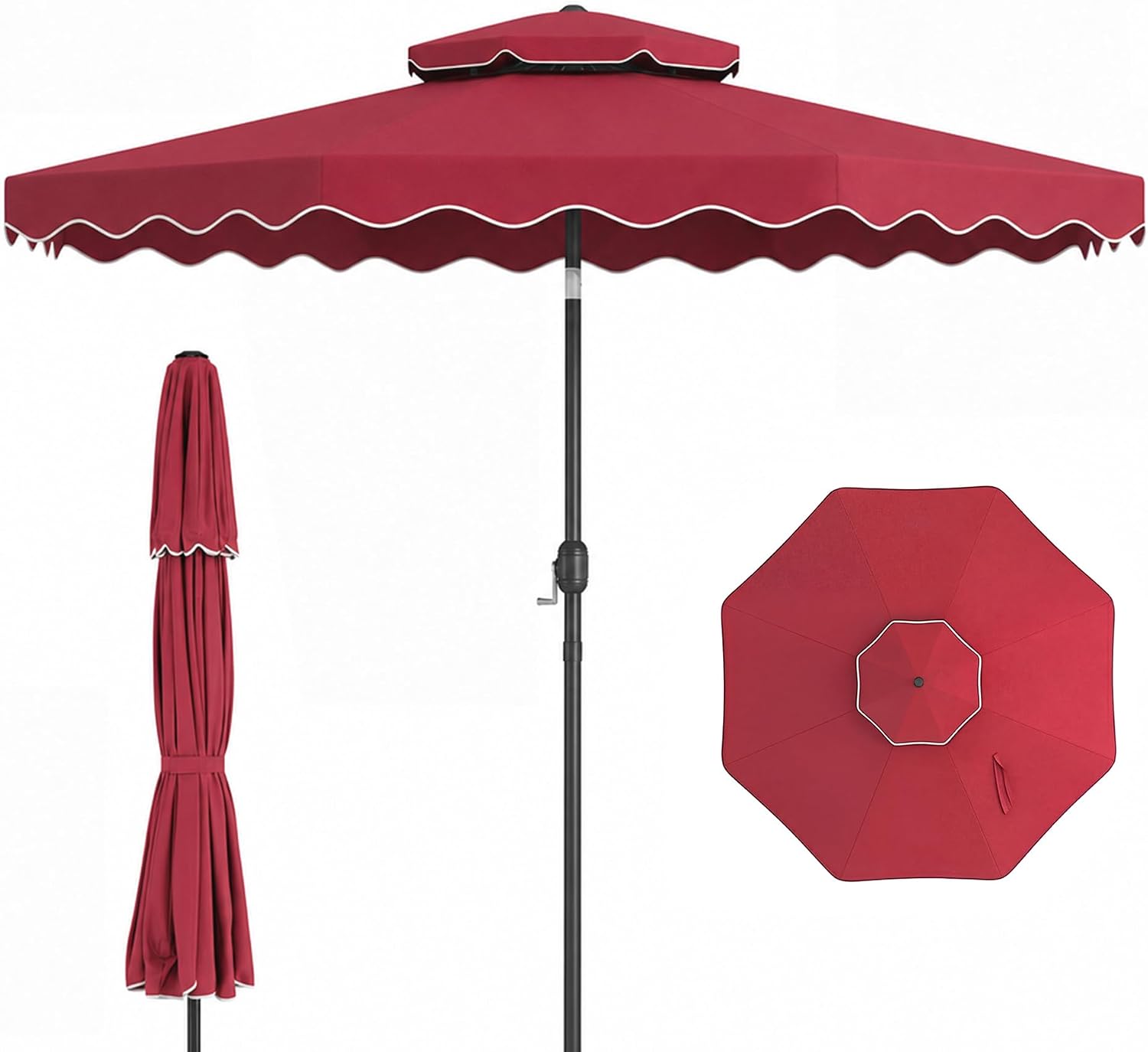 Tangkula 10.5 FT Scalloped Patio Umbrella with Tilt Adjustment & Crank