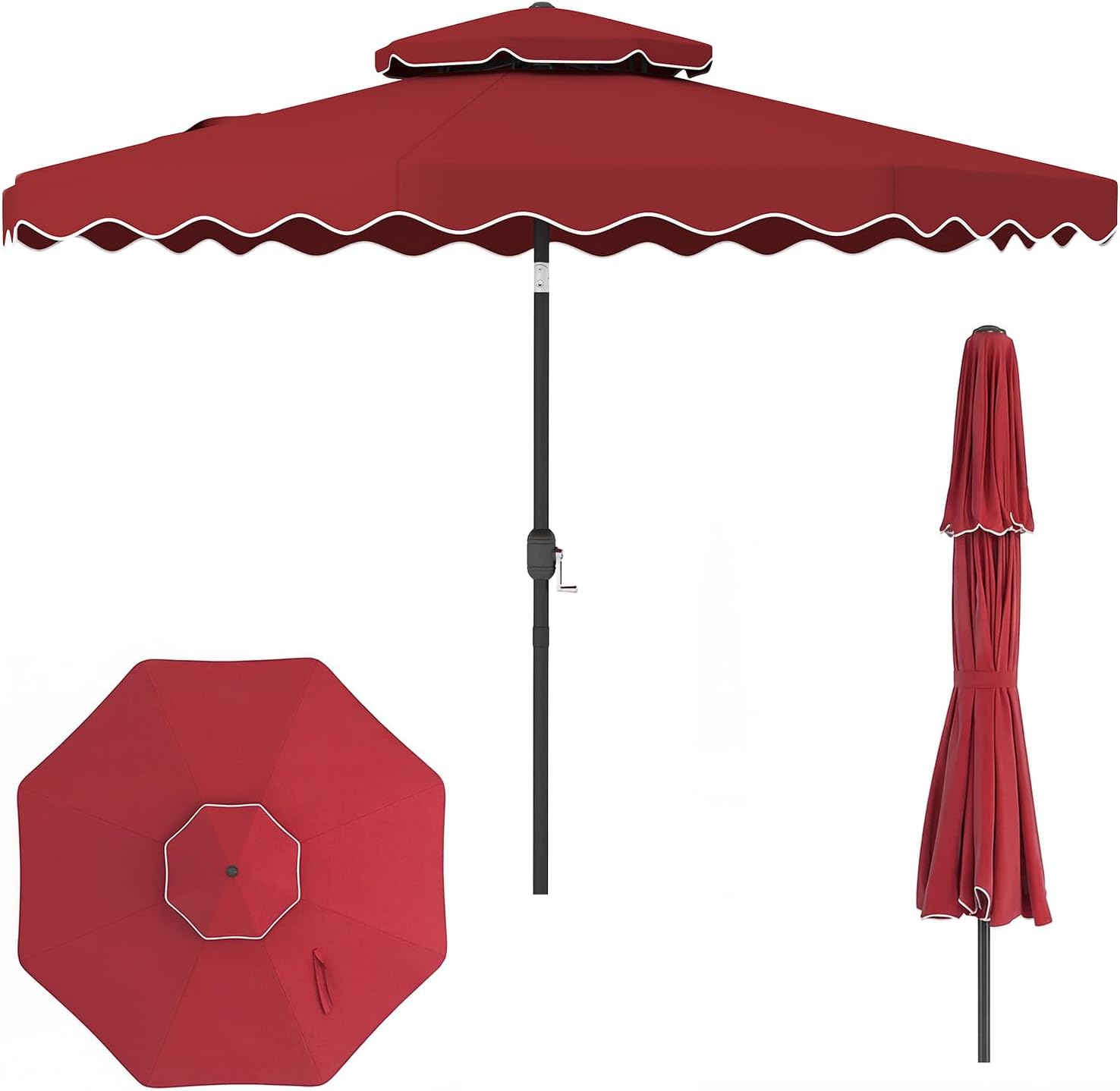 Tangkula 9.5 FT Scalloped Patio Umbrella with Tilt Adjustment & Crank