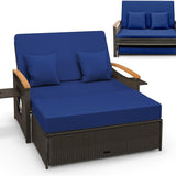Tangkula Patio Rattan Daybed Set with Cushioned Loveseat and Storage Ottoman