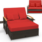 Tangkula Patio Rattan Daybed Set with Cushioned Loveseat and Storage Ottoman
