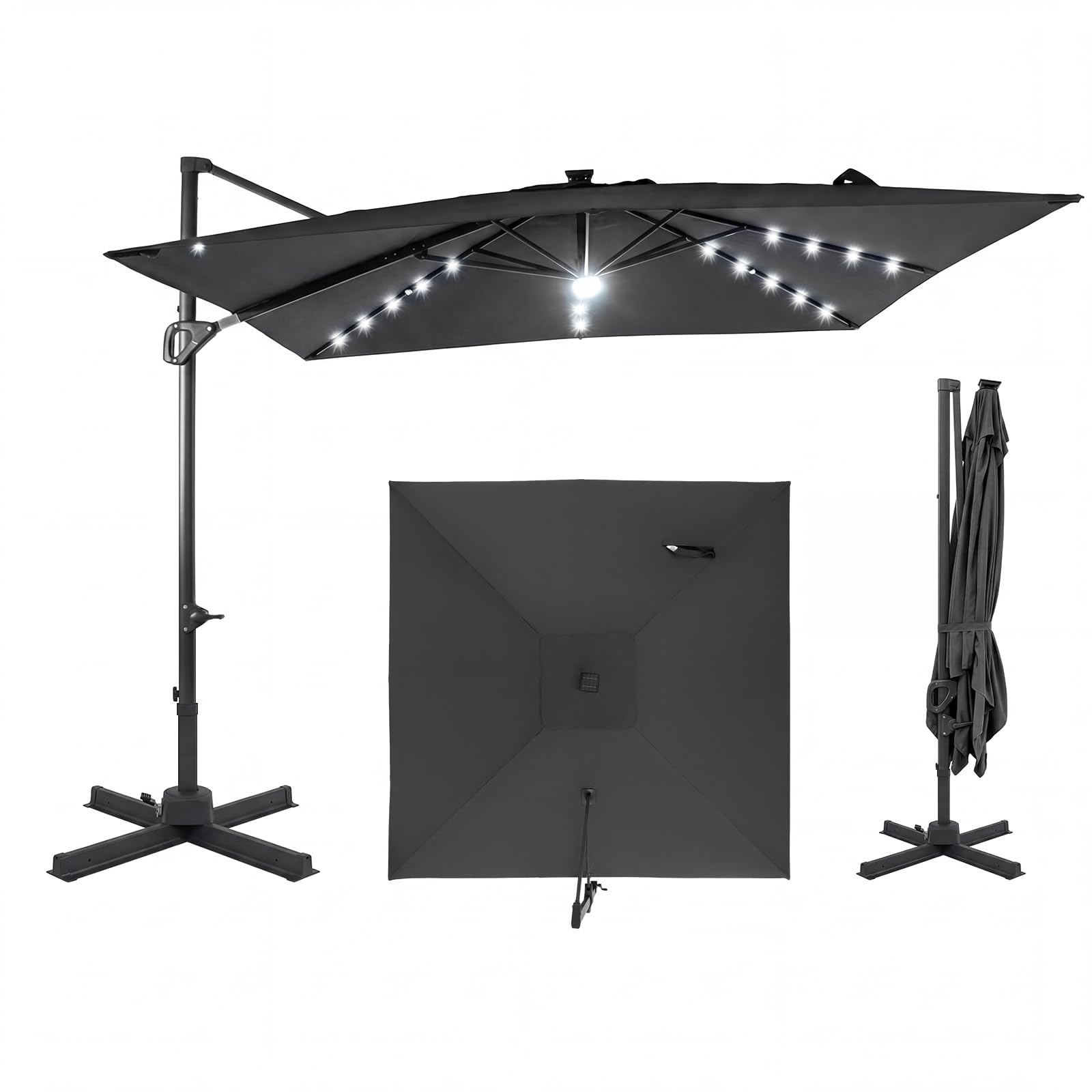 Tangkula 10ft Offset Cantilever Outdoor Umbrella 32 LED Lights