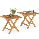 Tangkula Outdoor Folding Side Table with X-Shaped Legs & Slatted Tabletop