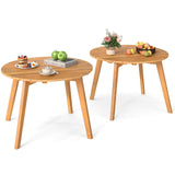 Tangkula 24.5 Inch Outdoor Acacia Wood Round Accent Bistro Patio Table with Slatted Tabletop